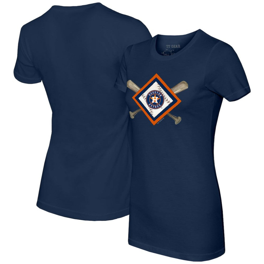 Houston Astros Tiny Turnip Women's Diamond Cross Bats T-Shirt - Navy - MLB Discount