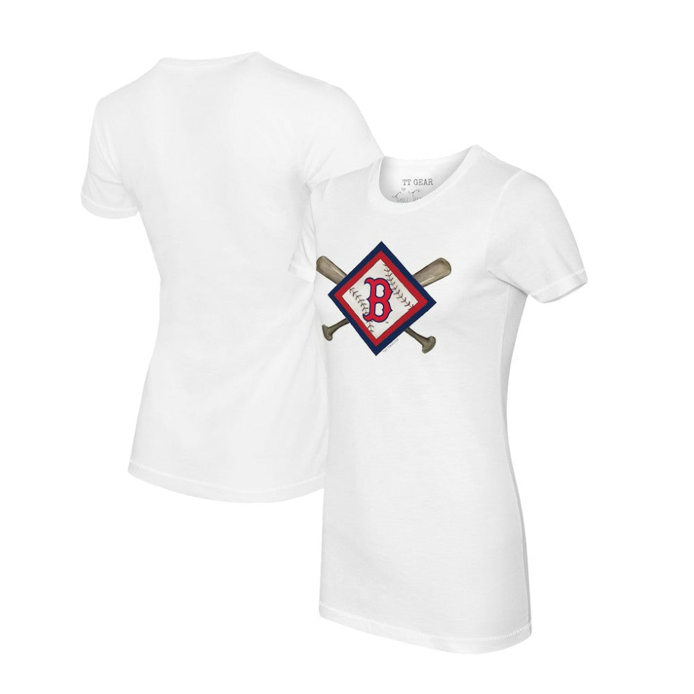 Boston Red Sox Tiny Turnip Women's Diamond Cross Bats T-Shirt - White - MLB Sale