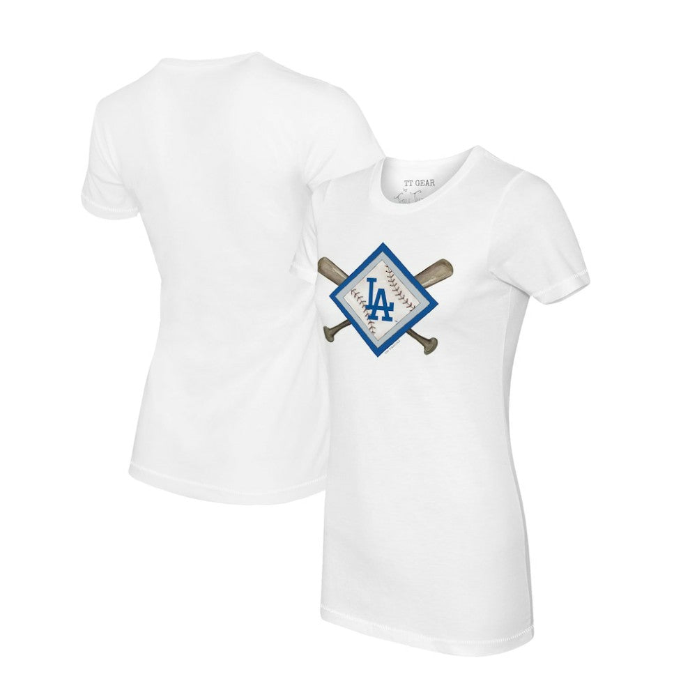 Los Angeles Dodgers Tiny Turnip Women's Diamond Cross Bats T-Shirt - White - MLB on Sale
