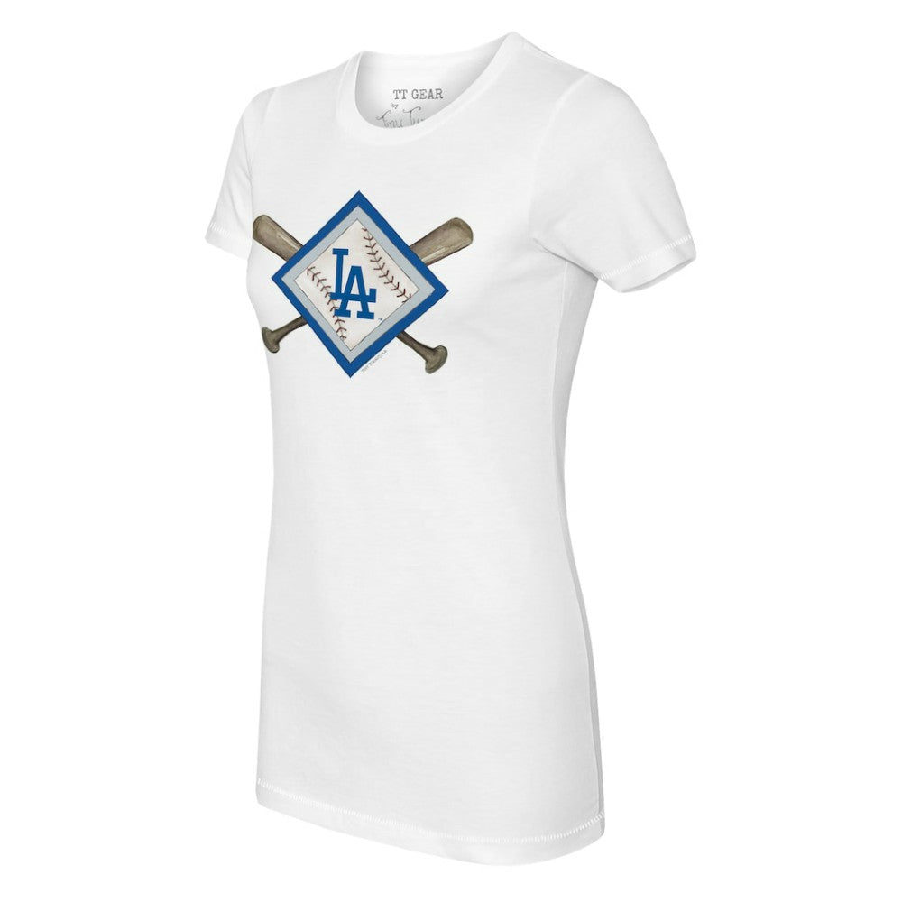 Los Angeles Dodgers Tiny Turnip Women's Diamond Cross Bats T-Shirt - White - MLB on Sale