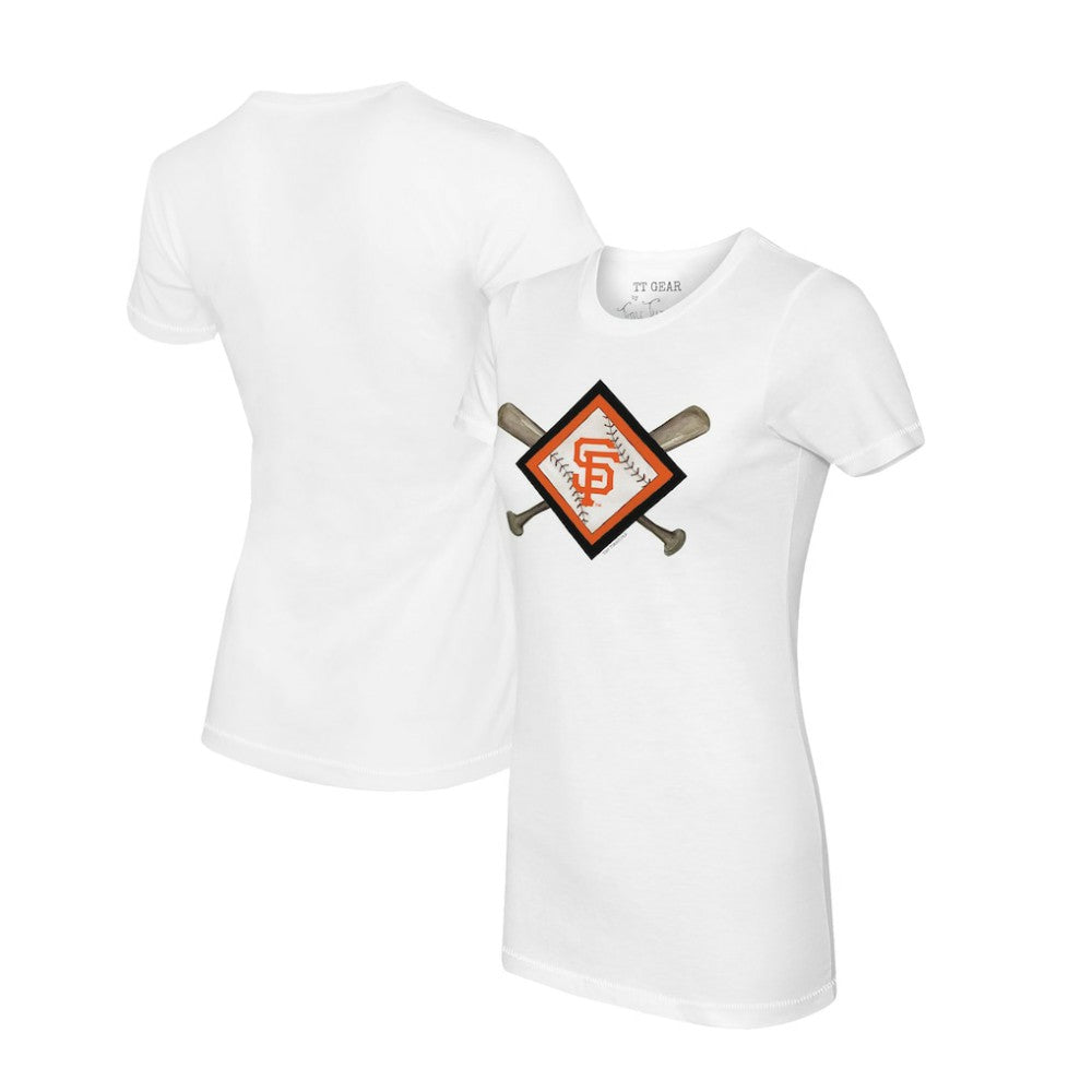 San Francisco Giants Tiny Turnip Women's Diamond Cross Bats T-Shirt - White - MLB Lifestyle
