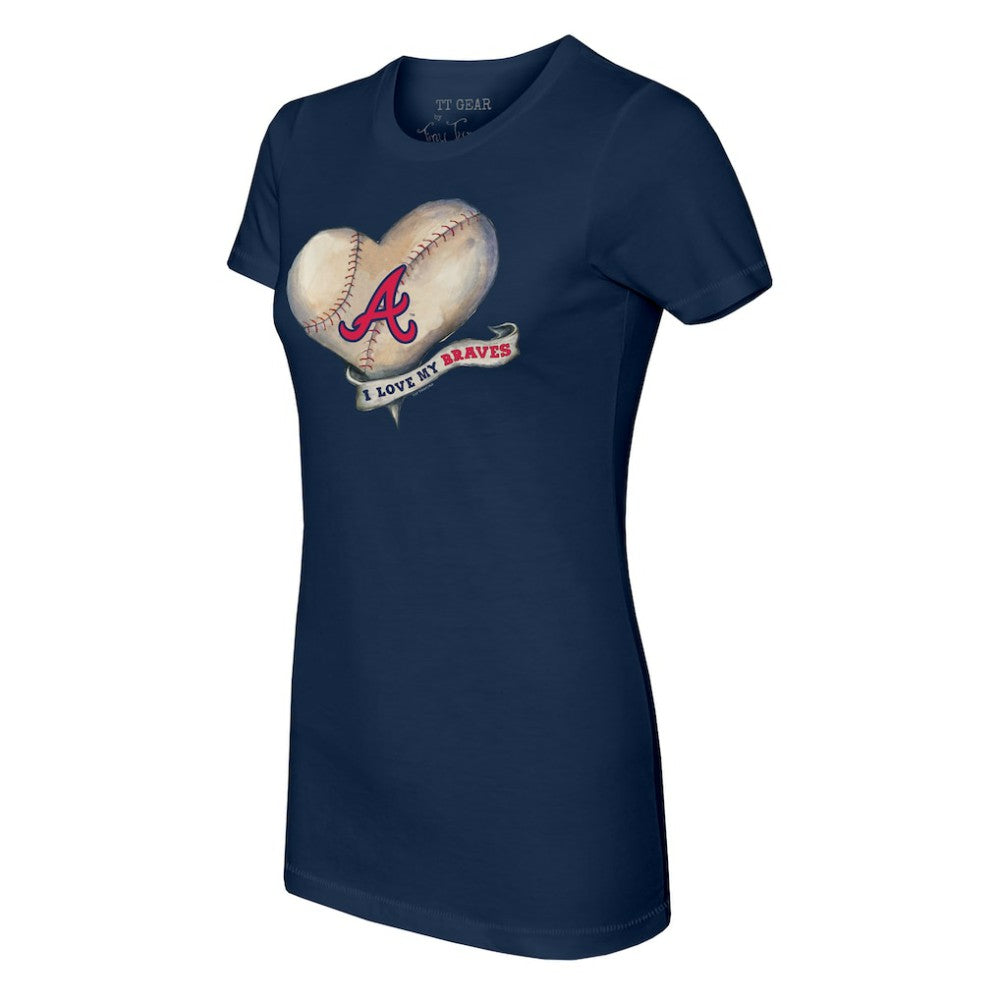 Atlanta Braves Tiny Turnip Women's Heart Banner T-Shirt - Navy - MLB Sale