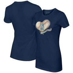 Seattle Mariners Tiny Turnip Women's Heart Banner T-Shirt - Navy - MLB Sale