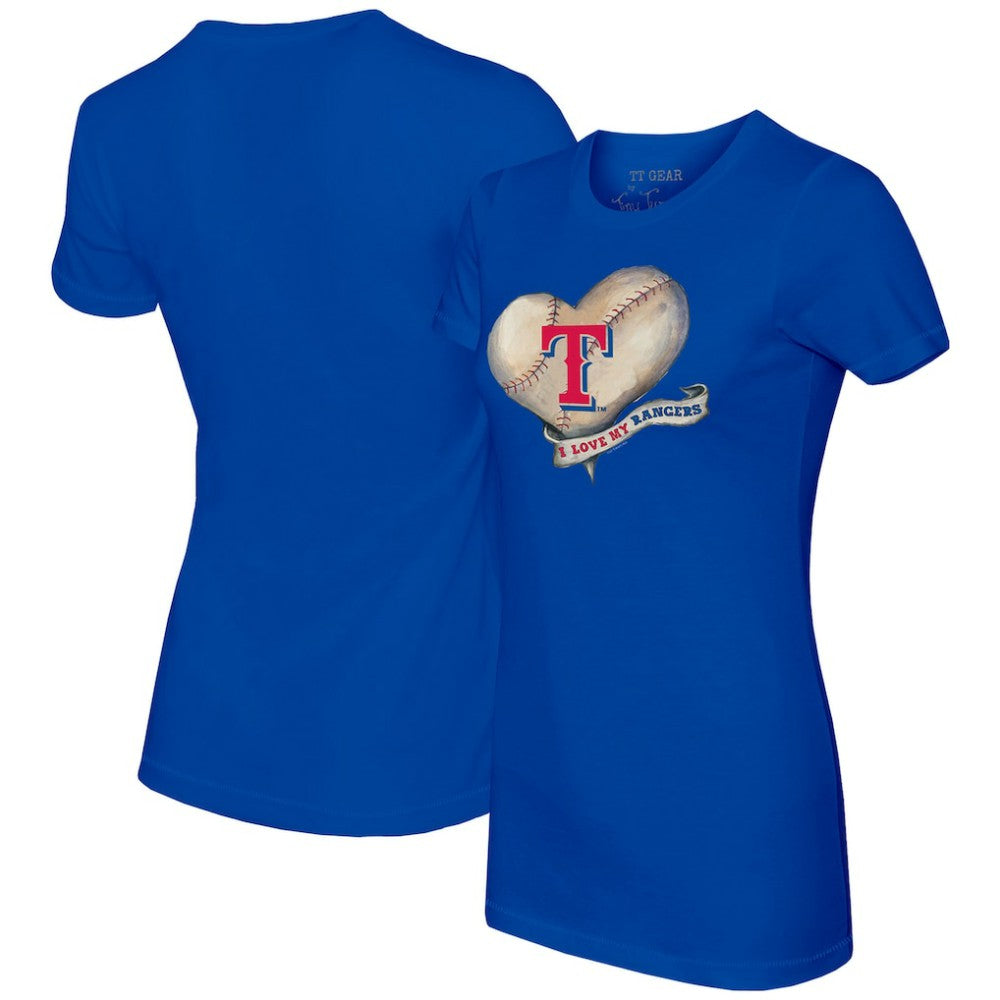 Texas Rangers Tiny Turnip Women's Heart Banner T-Shirt - Royal - MLB Lifestyle