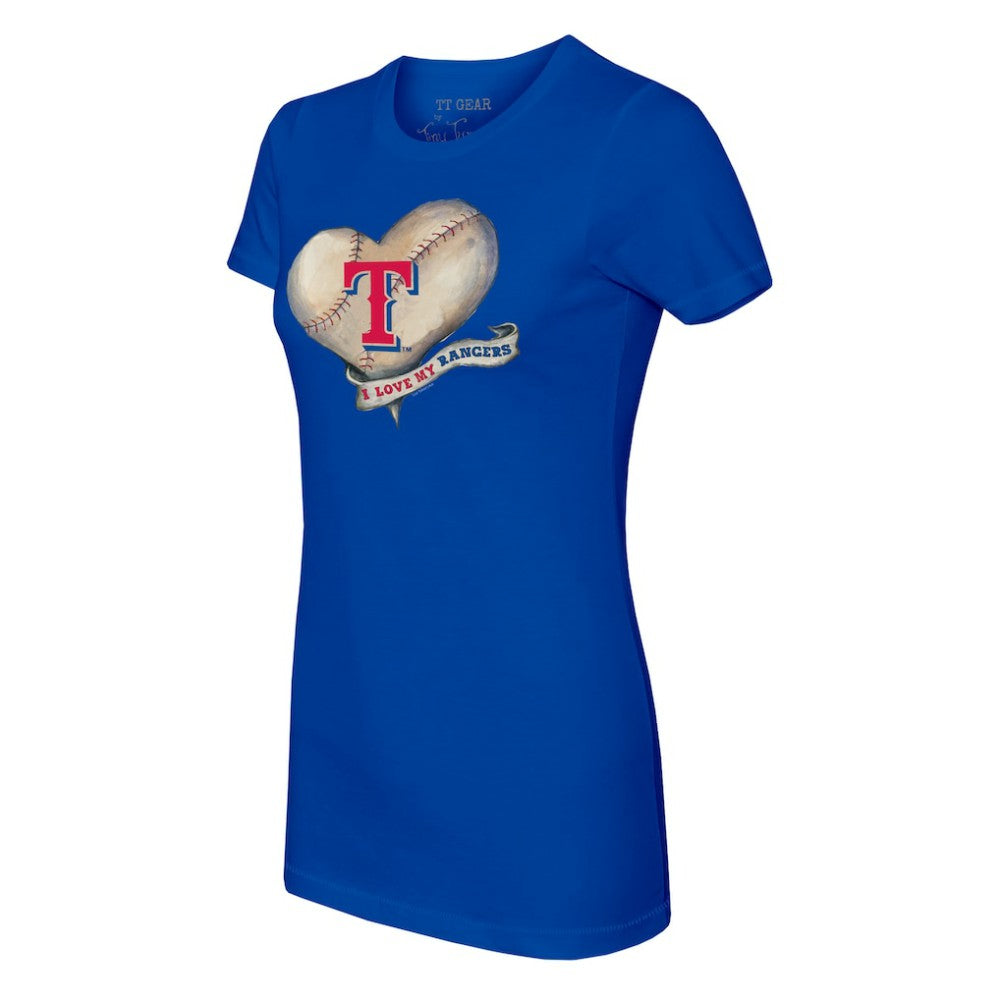 Texas Rangers Tiny Turnip Women's Heart Banner T-Shirt - Royal - MLB Lifestyle