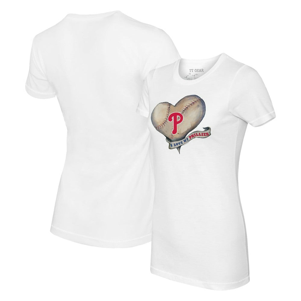 Philadelphia Phillies Tiny Turnip Women's Heart Banner T-Shirt - White - MLB Sale