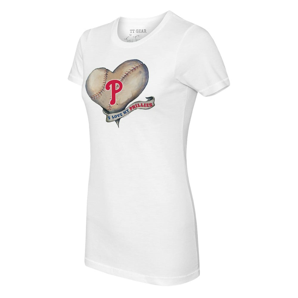 Philadelphia Phillies Tiny Turnip Women's Heart Banner T-Shirt - White - MLB Sale