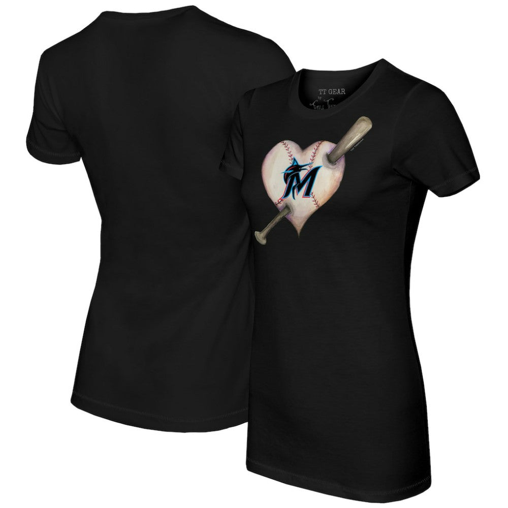 Miami Marlins Tiny Turnip Women's Heart Bat T-Shirt - Black - MLB on Sale