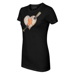 San Francisco Giants Tiny Turnip Women's Heart Bat T-Shirt - Black - MLB on Sale