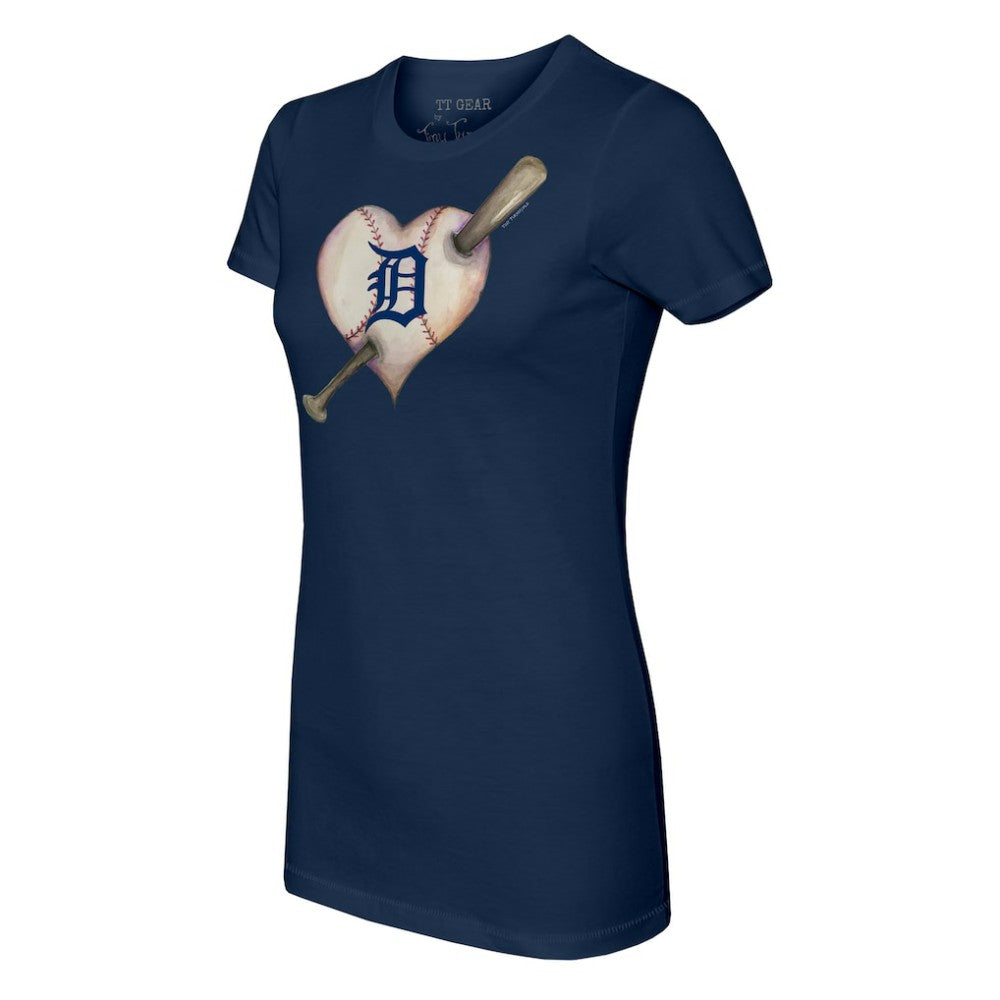 Detroit Tigers Tiny Turnip Women's Heart Bat T-Shirt - Navy - MLB Lifestyle