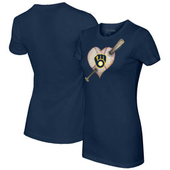 Milwaukee Brewers Tiny Turnip Women's Heart Bat T-Shirt - Navy - MLB Sale