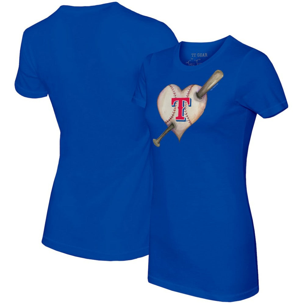 Texas Rangers Tiny Turnip Women's Heart Bat T-Shirt - Royal - MLB Discount