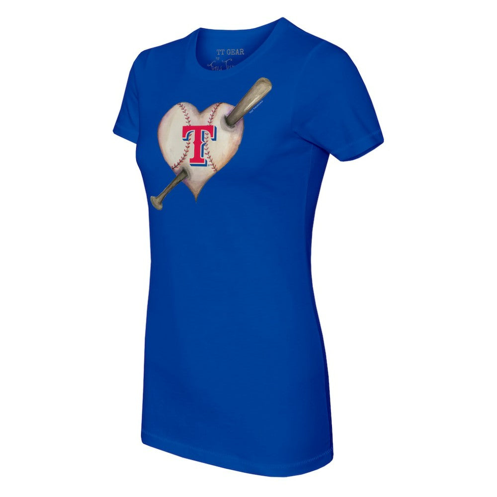 Texas Rangers Tiny Turnip Women's Heart Bat T-Shirt - Royal - MLB Discount