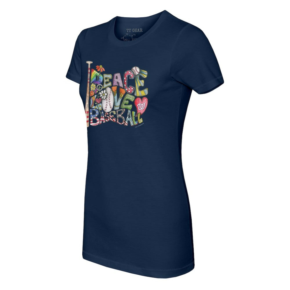 Washington Nationals Tiny Turnip Women's Peace Love Baseball Fitted T-Shirt - Navy - MLB Sale