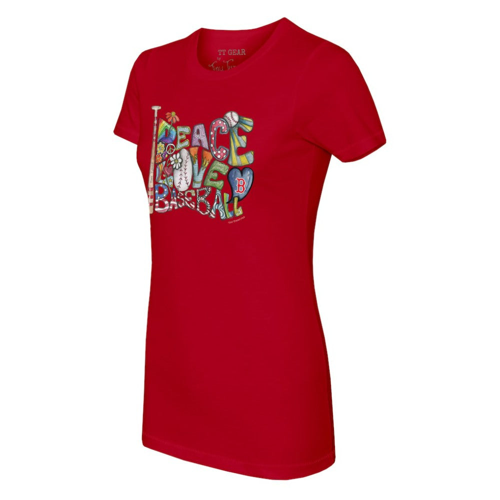 Boston Red Sox Tiny Turnip Women's Peace Love Baseball Fitted T-Shirt - Red - MLB Sale