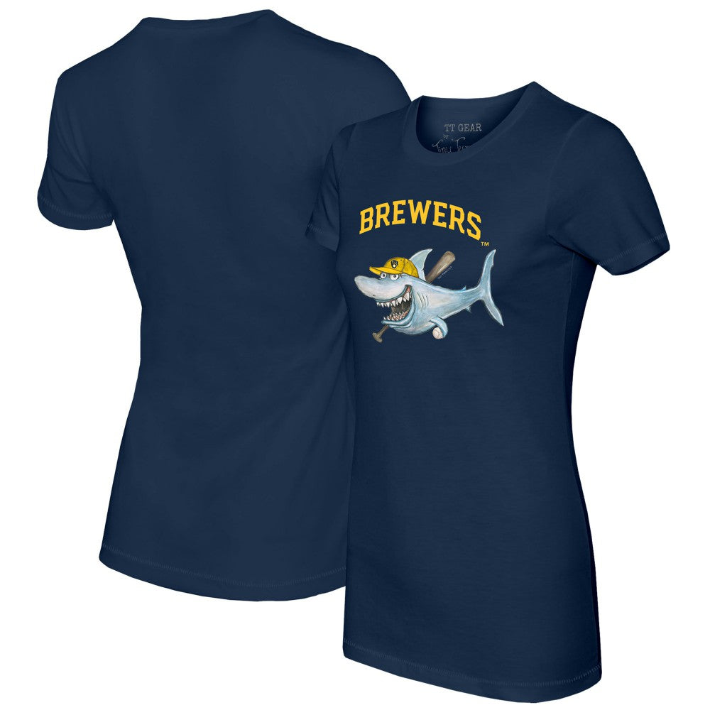 Milwaukee Brewers Tiny Turnip Women's Shark T-Shirt - Navy - MLB Sale