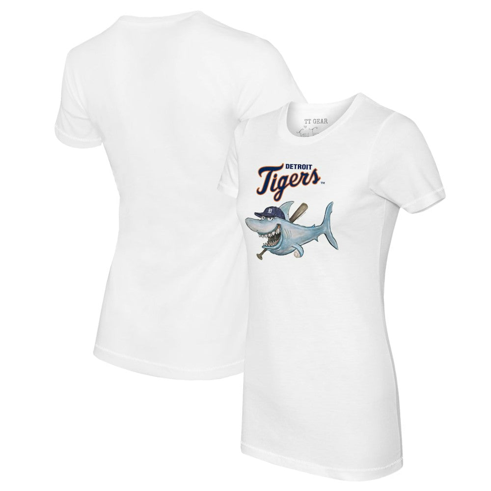 Detroit Tigers Tiny Turnip Women's Shark Logo T-Shirt - White - MLB Discount