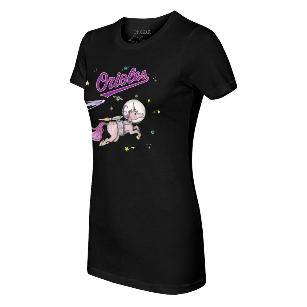 Baltimore Orioles Tiny Turnip Women's Space Unicorn T-Shirt - Black - MLB Lifestyle