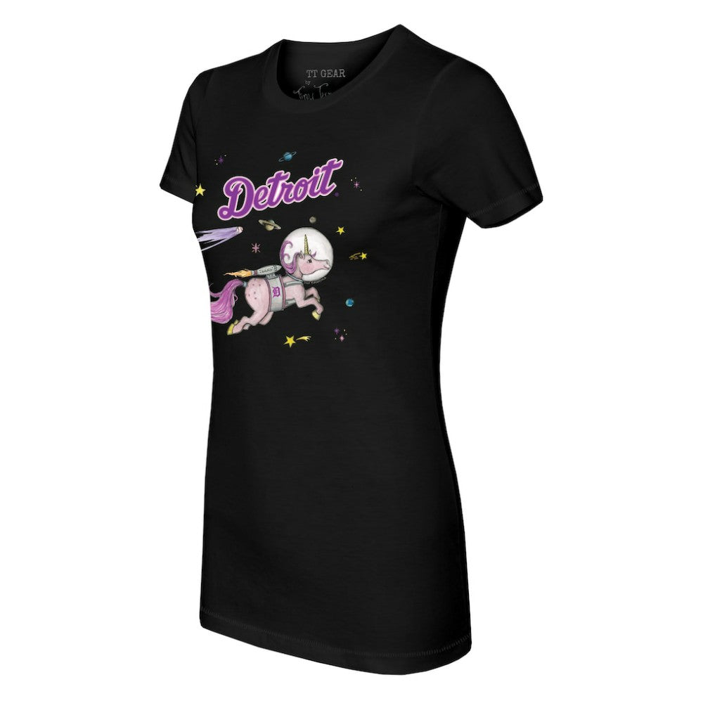 Detroit Tigers Tiny Turnip Women's Space Unicorn T-Shirt - Black - MLB Discount