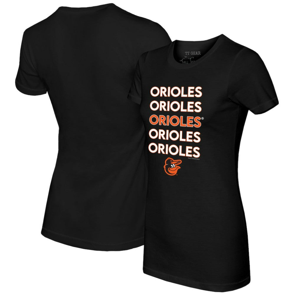 Baltimore Orioles Tiny Turnip Women's Stacked T-Shirt - Black - MLB Discount