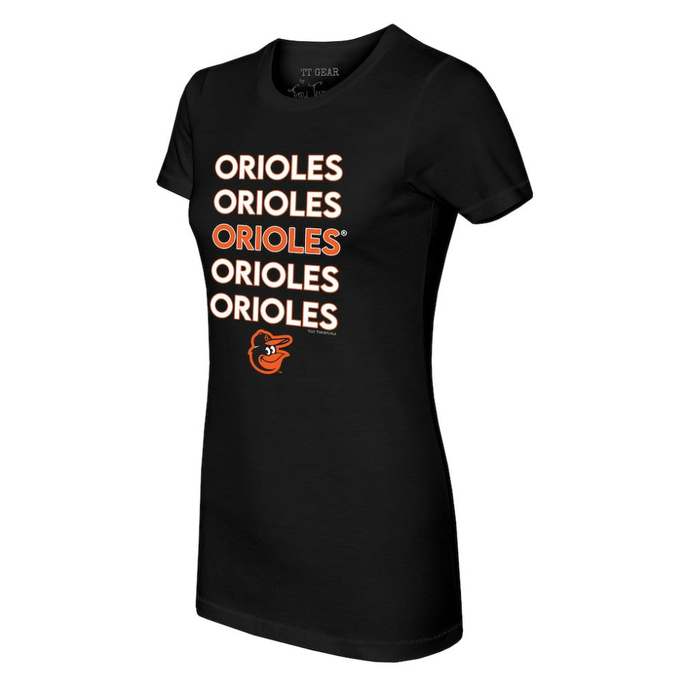 Baltimore Orioles Tiny Turnip Women's Stacked T-Shirt - Black - MLB Discount