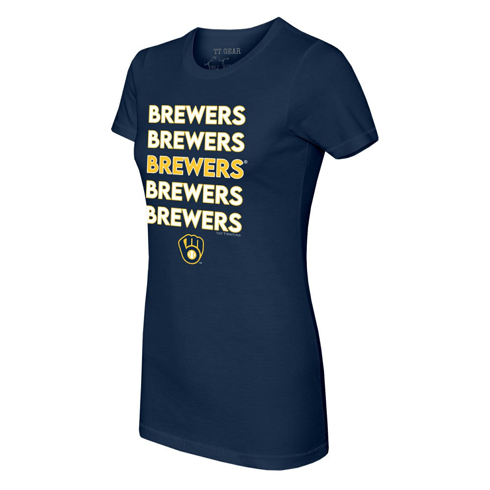 Milwaukee Brewers Tiny Turnip Women's Stacked T-Shirt - Navy - MLB Online