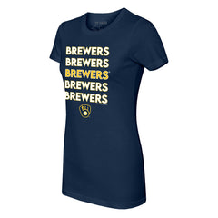 Milwaukee Brewers Tiny Turnip Women's Stacked T-Shirt - Navy - MLB Online