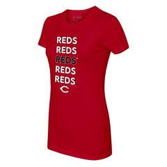 Cincinnati Reds Tiny Turnip Women's Stacked T-Shirt - Red - MLB Lifestyle