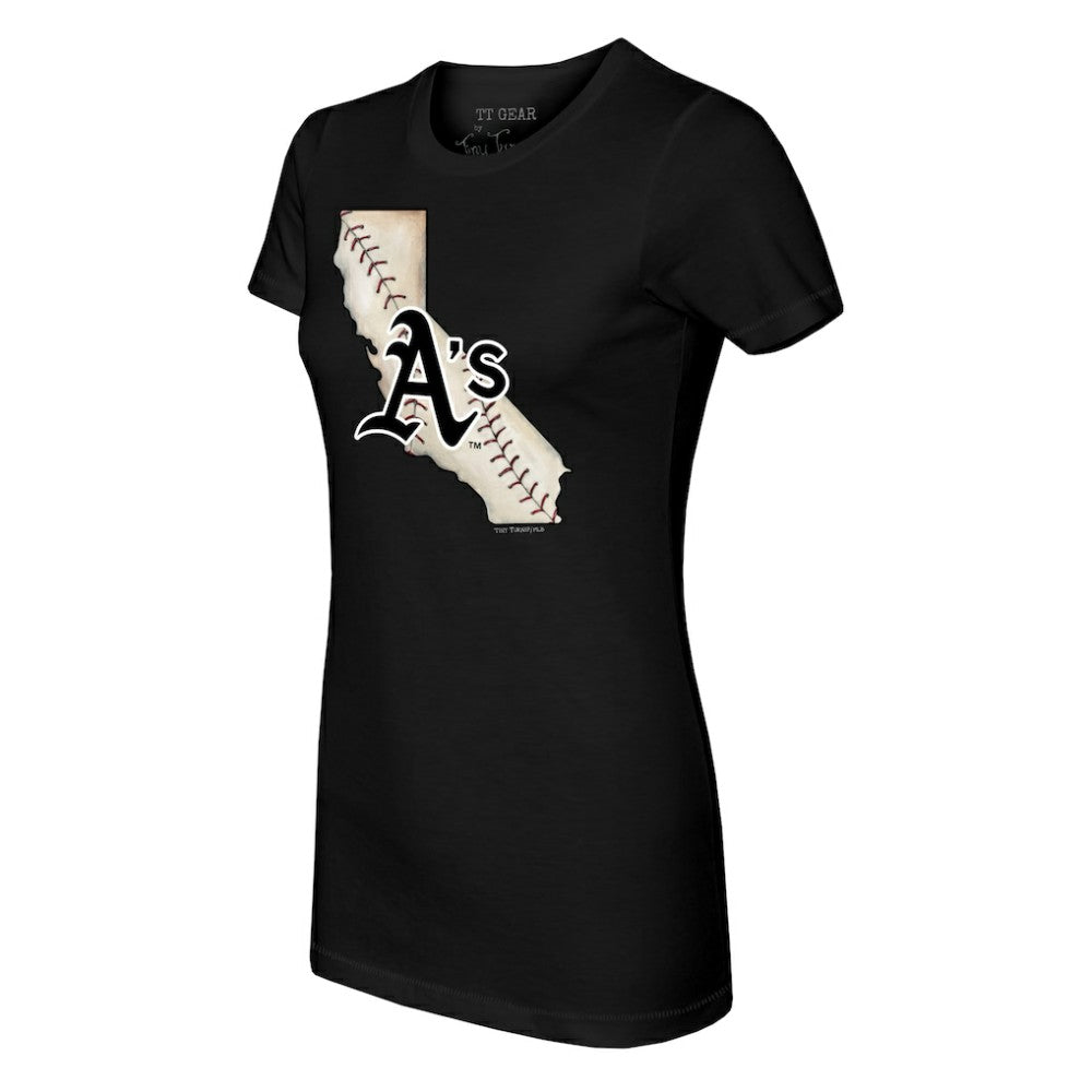 Athletics Tiny Turnip Women's State Outline T-Shirt - Black - MLB Sale