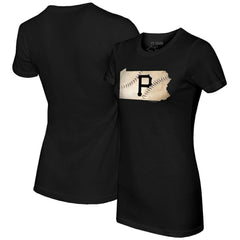 Pittsburgh Pirates Tiny Turnip Women's State Outline T-Shirt - Black - MLB Lifestyle
