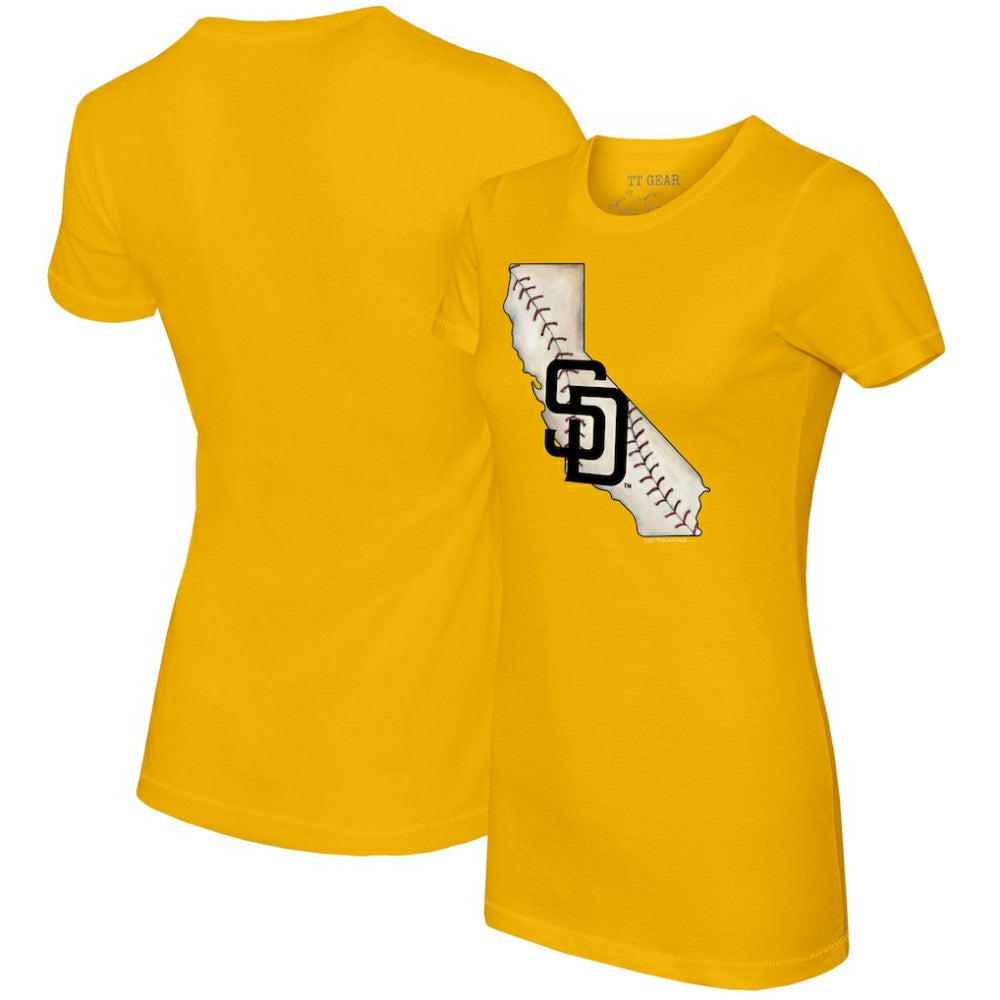 San Diego Padres Tiny Turnip Women's State Outline T-Shirt - Gold - MLB on Sale