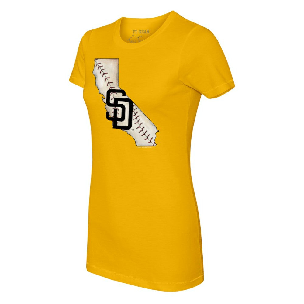 San Diego Padres Tiny Turnip Women's State Outline T-Shirt - Gold - MLB on Sale