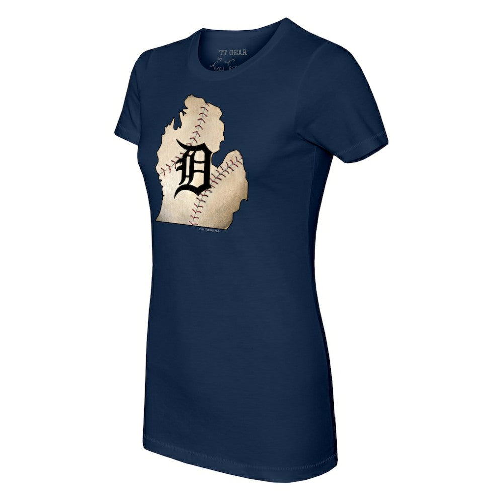 Detroit Tigers Tiny Turnip Women's State Outline T-Shirt - Navy - MLB Discount