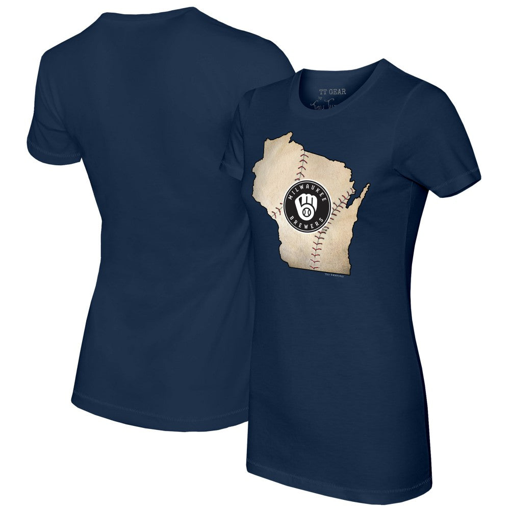 Milwaukee Brewers Tiny Turnip Women's State Outline T-Shirt - Navy - MLB Discount