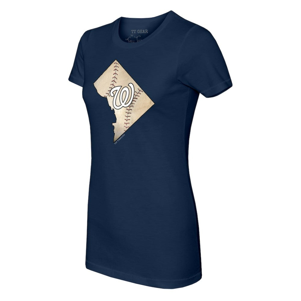 Washington Nationals Tiny Turnip Women's State Outline T-Shirt - Navy - MLB Sale