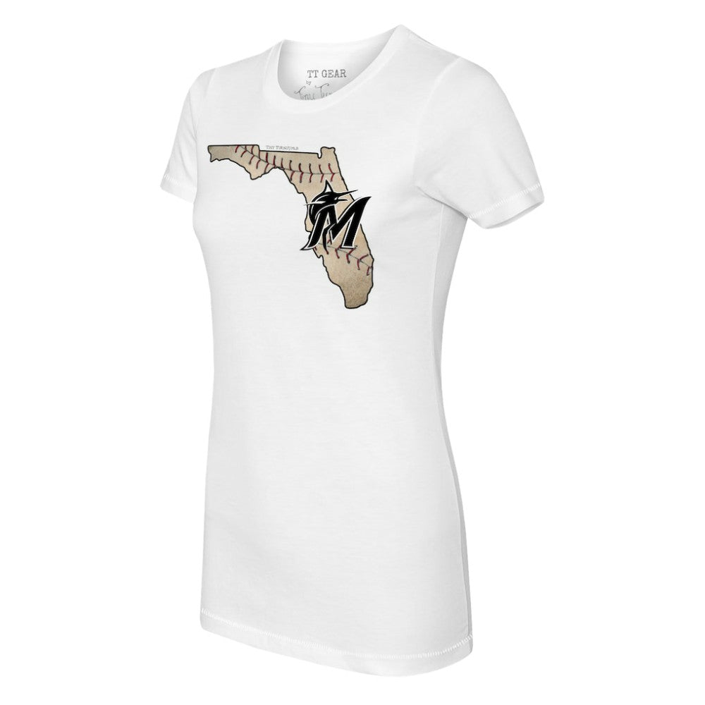 Miami Marlins Tiny Turnip Women's State Outline T-Shirt - White - MLB Discount