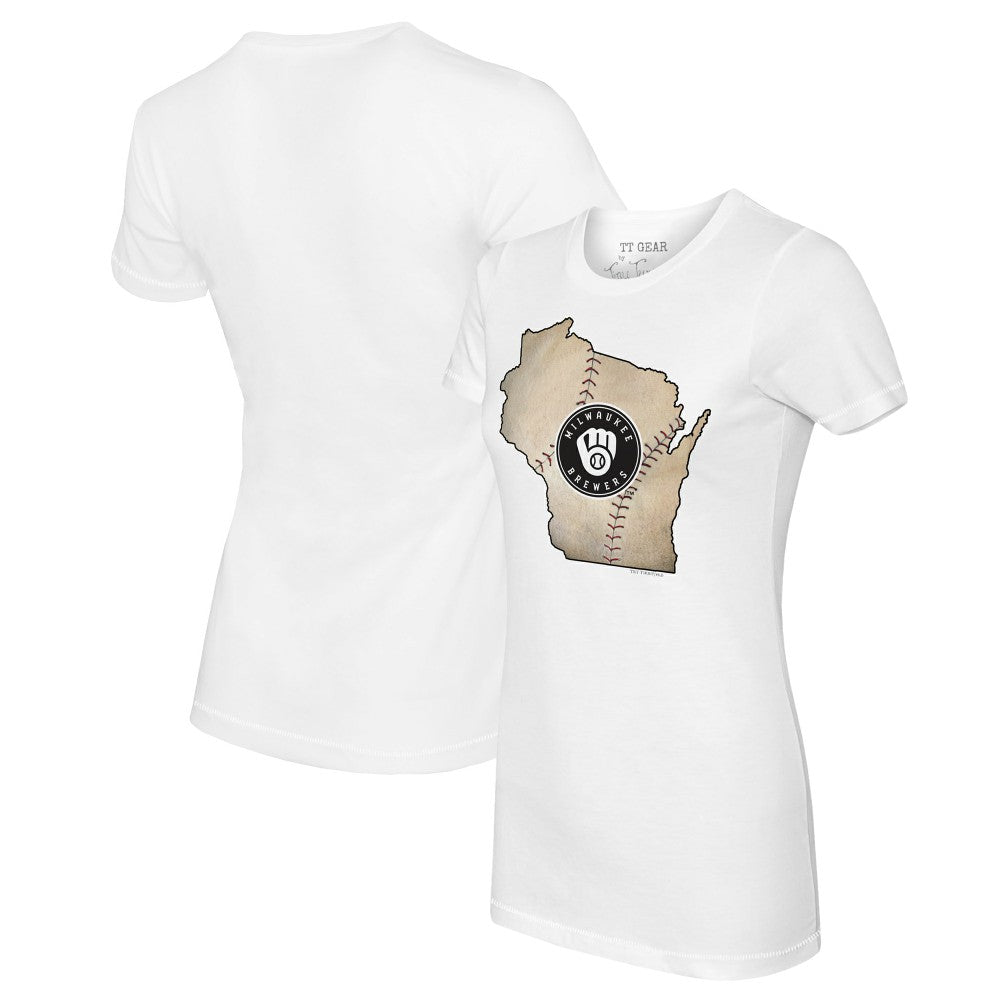 Milwaukee Brewers Tiny Turnip Women's State Outline T-Shirt - White - MLB Lifestyle