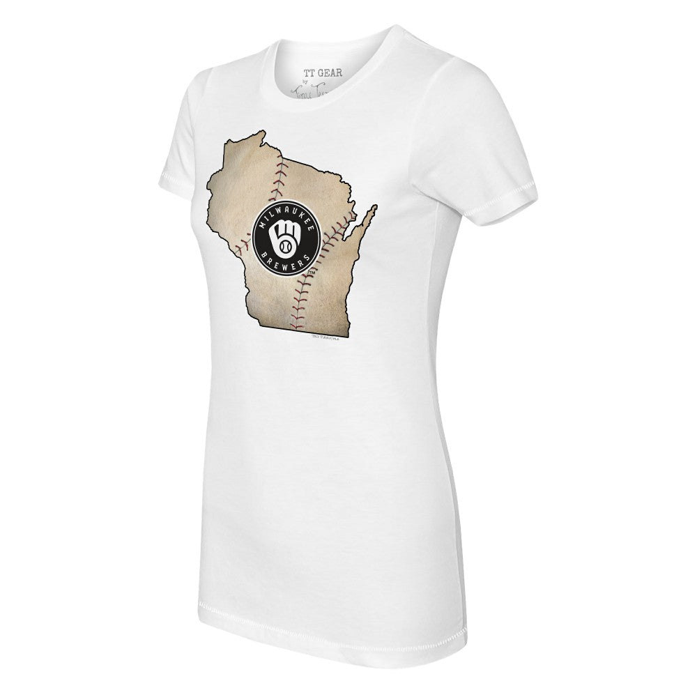 Milwaukee Brewers Tiny Turnip Women's State Outline T-Shirt - White - MLB Lifestyle