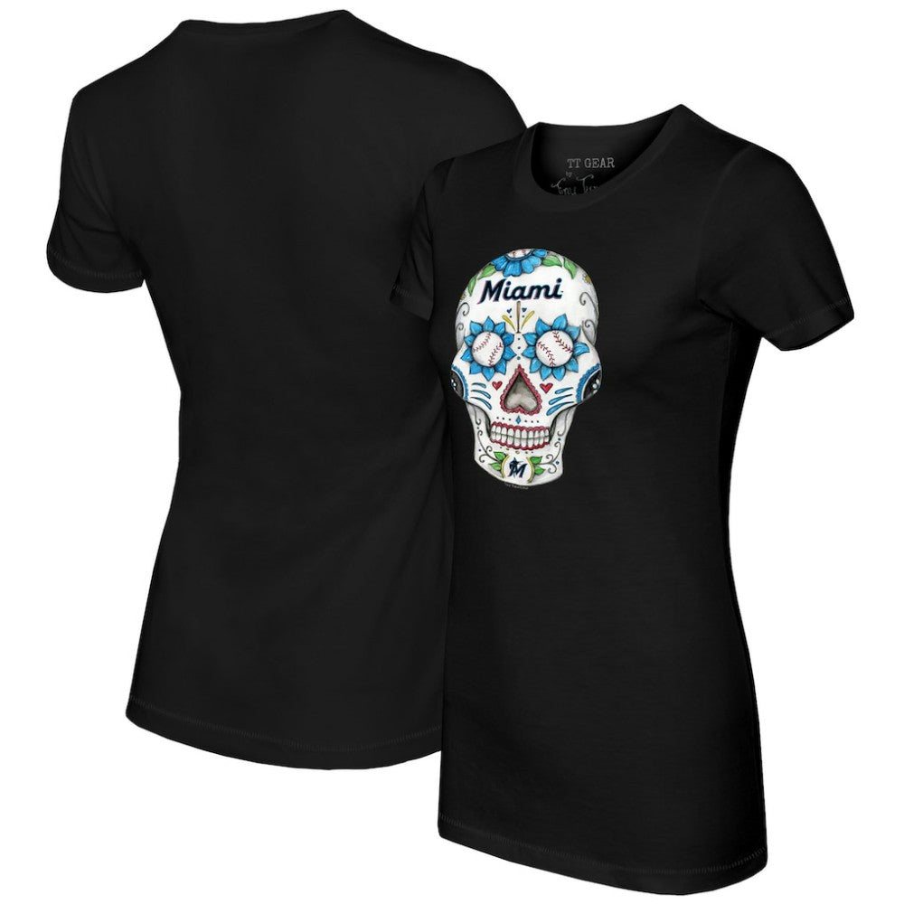 Miami Marlins Tiny Turnip Women's Sugar Skull T-Shirt - Black - MLB Online