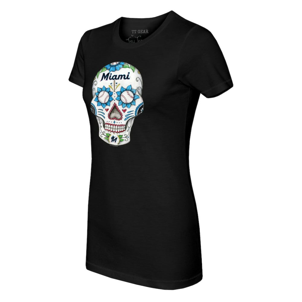 Miami Marlins Tiny Turnip Women's Sugar Skull T-Shirt - Black - MLB Online