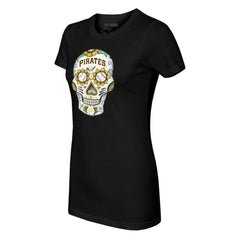 Pittsburgh Pirates Tiny Turnip Women's Sugar Skull T-Shirt - Black - MLB Sale