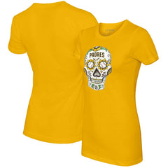 San Diego Padres Tiny Turnip Women's Sugar Skull T-Shirt - Gold - MLB on Sale