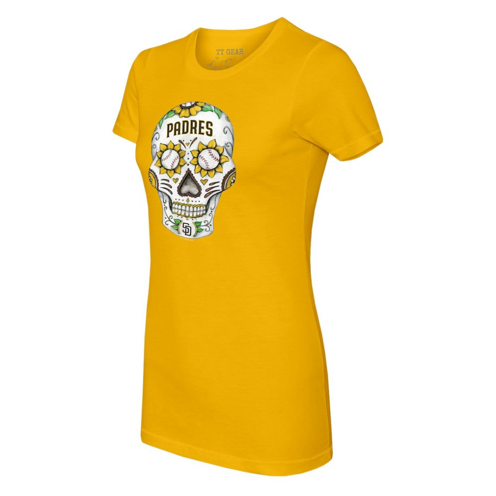 San Diego Padres Tiny Turnip Women's Sugar Skull T-Shirt - Gold - MLB on Sale