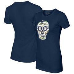 Milwaukee Brewers Tiny Turnip Women's Sugar Skull T-Shirt - Navy - MLB Online