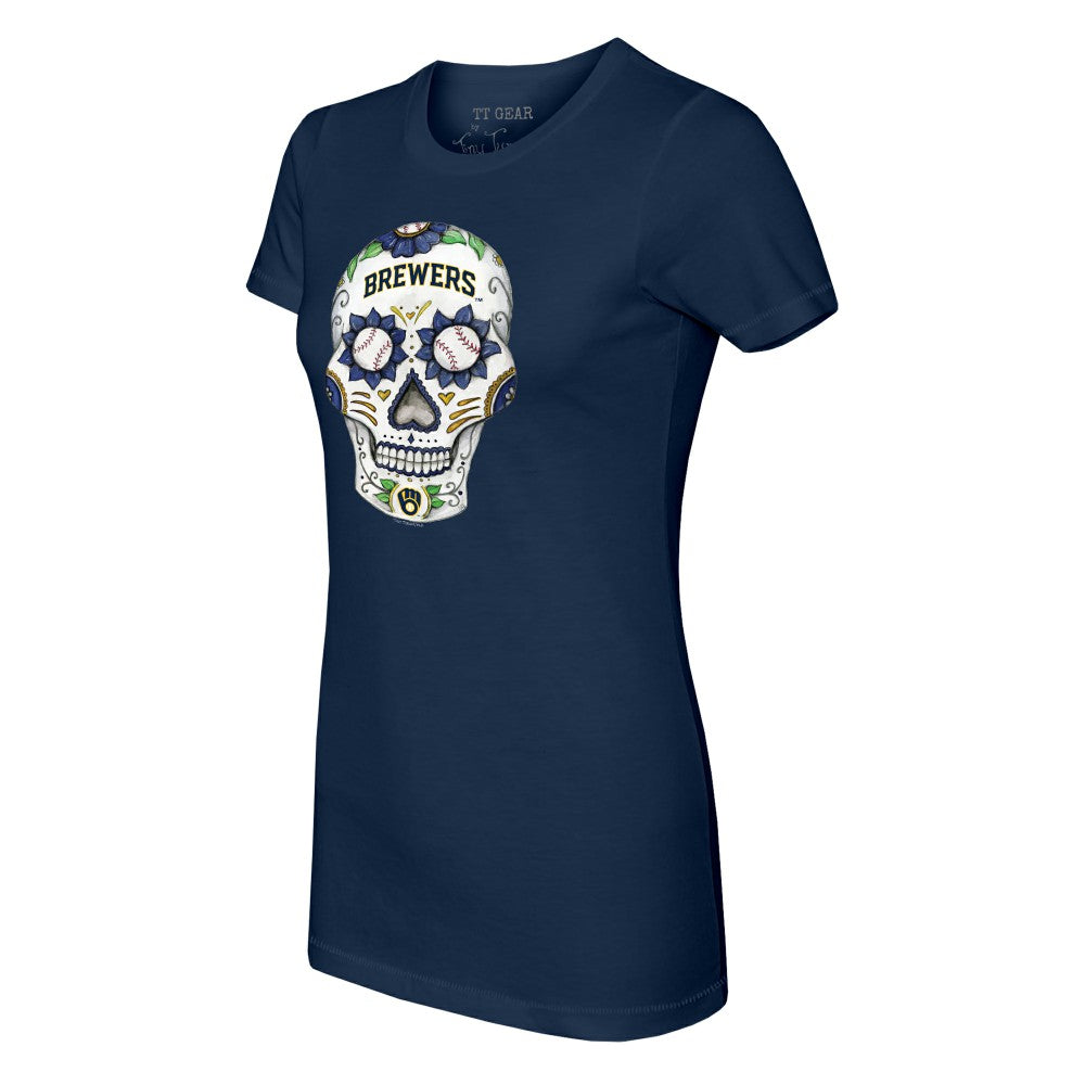 Milwaukee Brewers Tiny Turnip Women's Sugar Skull T-Shirt - Navy - MLB Online