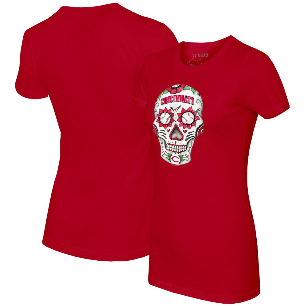 Cincinnati Reds Tiny Turnip Women's Sugar Skull T-Shirt - Red - MLB on Sale