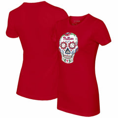 Philadelphia Phillies Tiny Turnip Women's Sugar Skull T-Shirt - Red - MLB Lifestyle