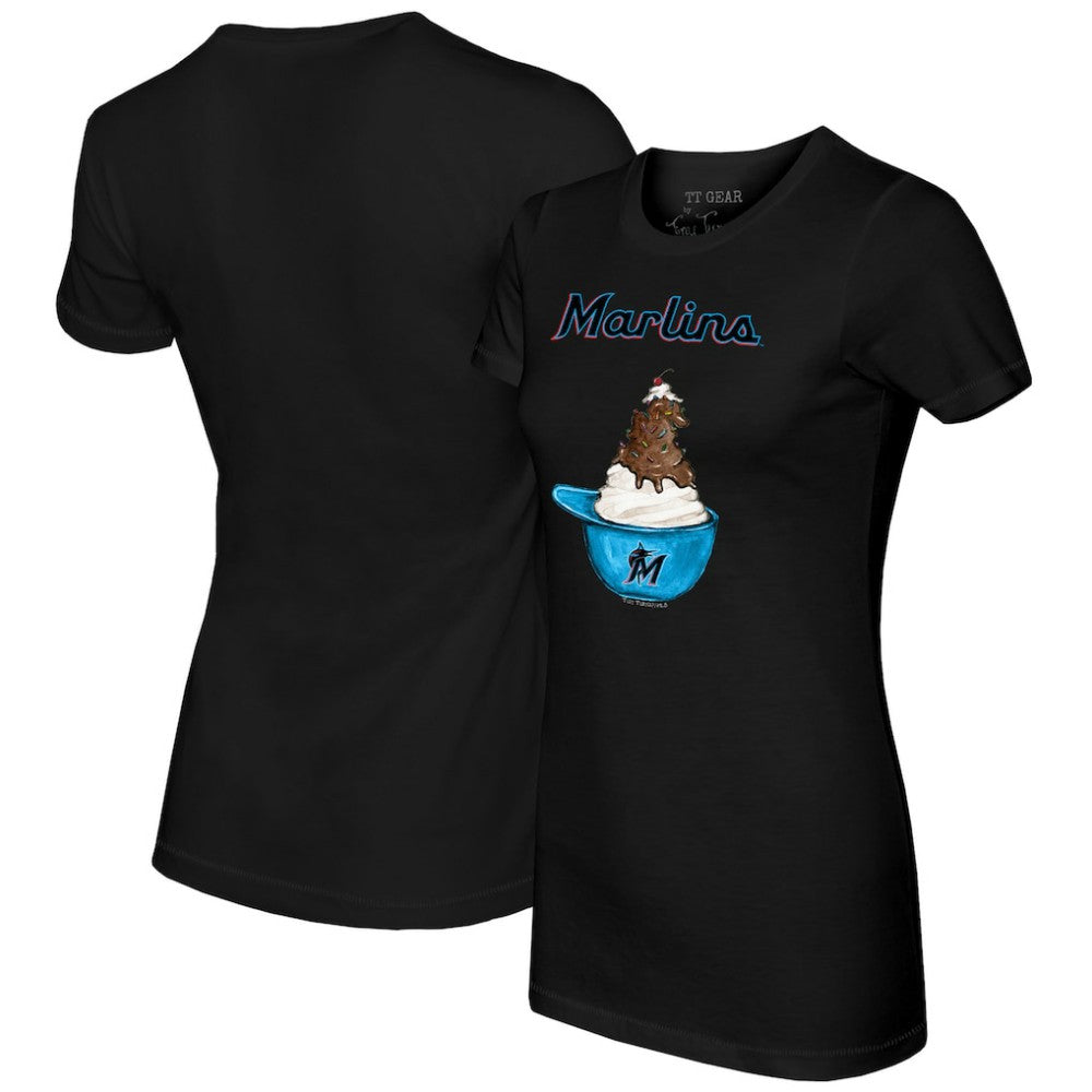 Miami Marlins Tiny Turnip Women's Sundae Helmet T-Shirt - Black - MLB on Sale