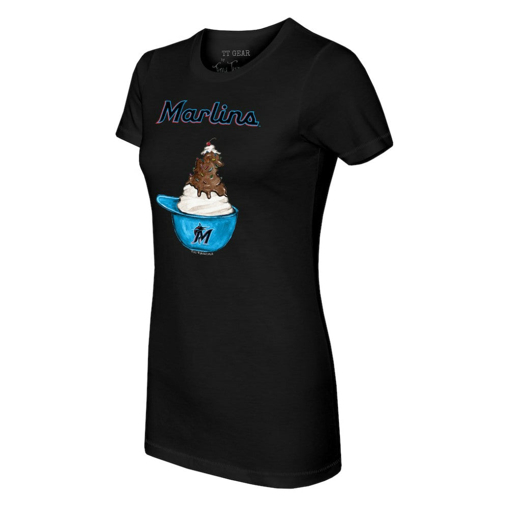 Miami Marlins Tiny Turnip Women's Sundae Helmet T-Shirt - Black - MLB on Sale