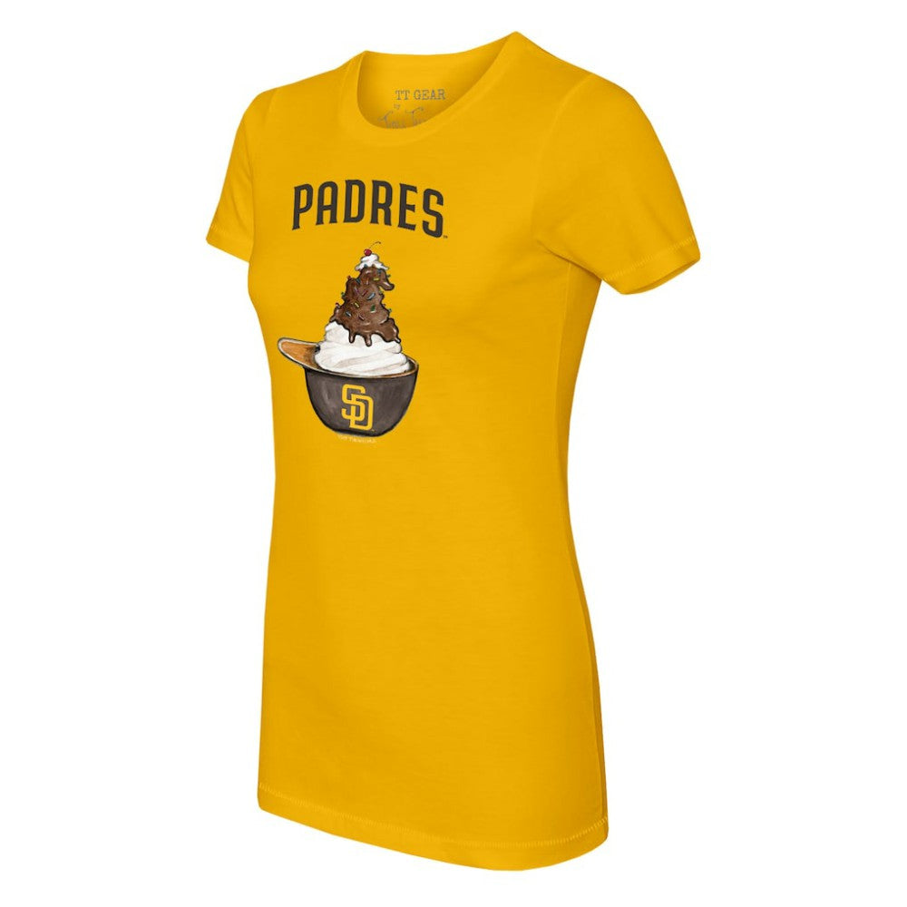 San Diego Padres Tiny Turnip Women's Sundae Helmet T-Shirt - Gold - MLB on Sale